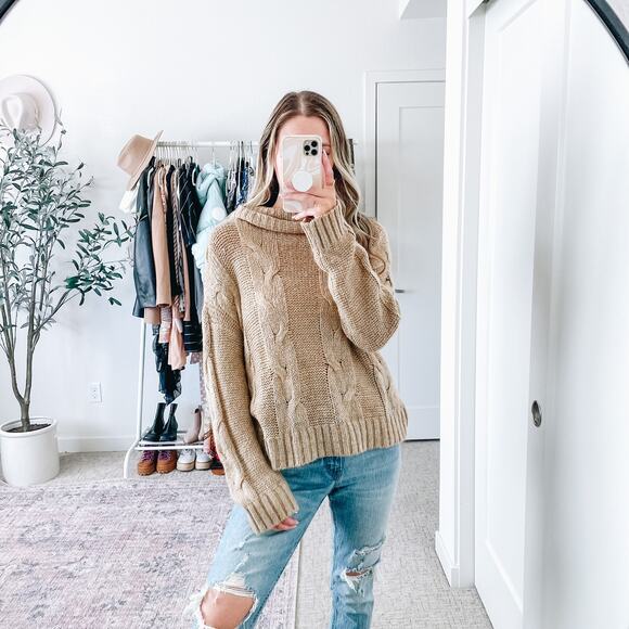 J.O.A Neutral Tan Mockneck Sweater - Picture 13 of 15